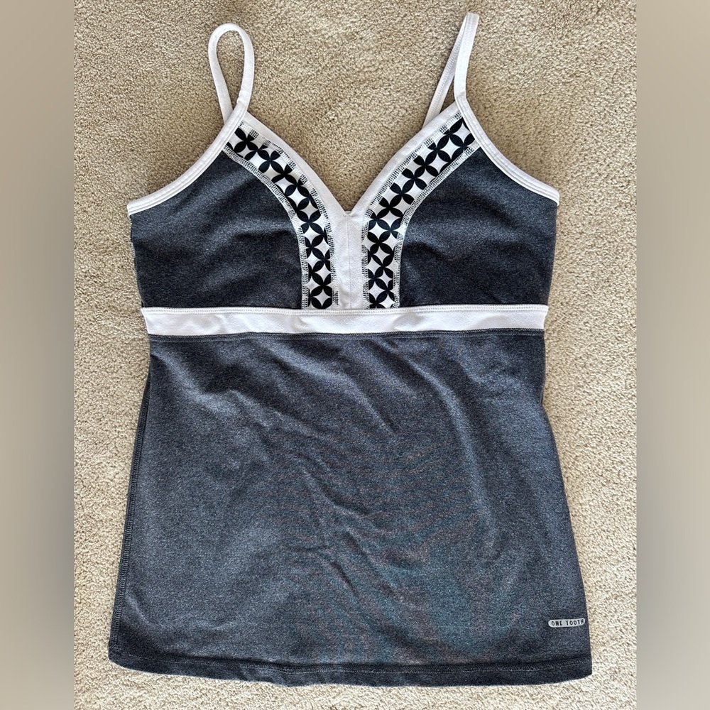 One Tooth Gray Tank Top with White Trim